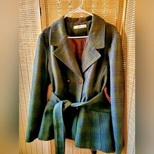 Victorian Trading Company wool blend double breasted green and navy coat jacket